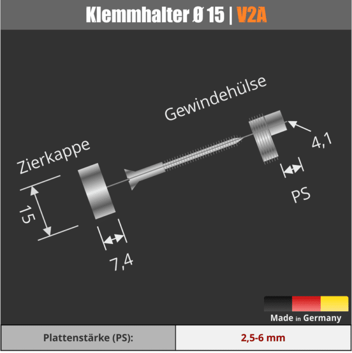Schilderhalter rund 15mm</br>für Platten 3-6mm – Bild 2
