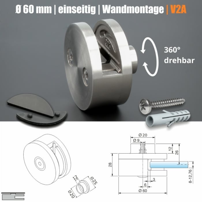 Schilderhalter Edelstahl rund </br>für Platten 8-12mm Wand – Bild 8