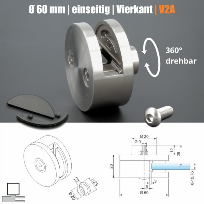 Schilderhalter Edelstahl rund </br>für Platten 8-12mm – Bild 4