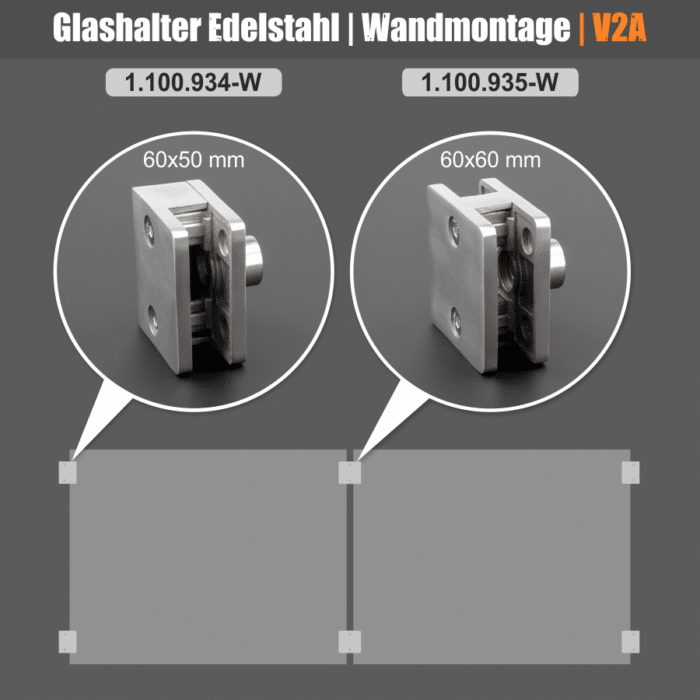 Schilderhalter Edelstahl eckig</br>für Platten 6-12mm Wand – Bild 2