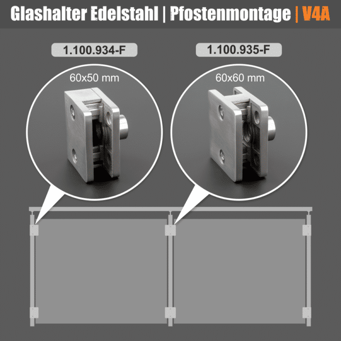 Schilderhalter Edelstahl eckig</br>für Platten 6-12mm – Bild 3